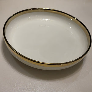 Luxury, Modern, Classy and Elegant Ceramic Dinner Set with Golden Trim Line in White Colour Serving Plate 