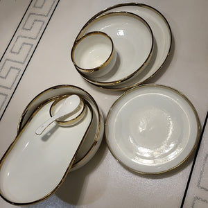 Modern, Classy and Elegant Ceramic dinner set with golden lining in white plates