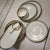 Modern, Classy and Elegant Ceramic dinner set with golden lining in pink, white and green plates