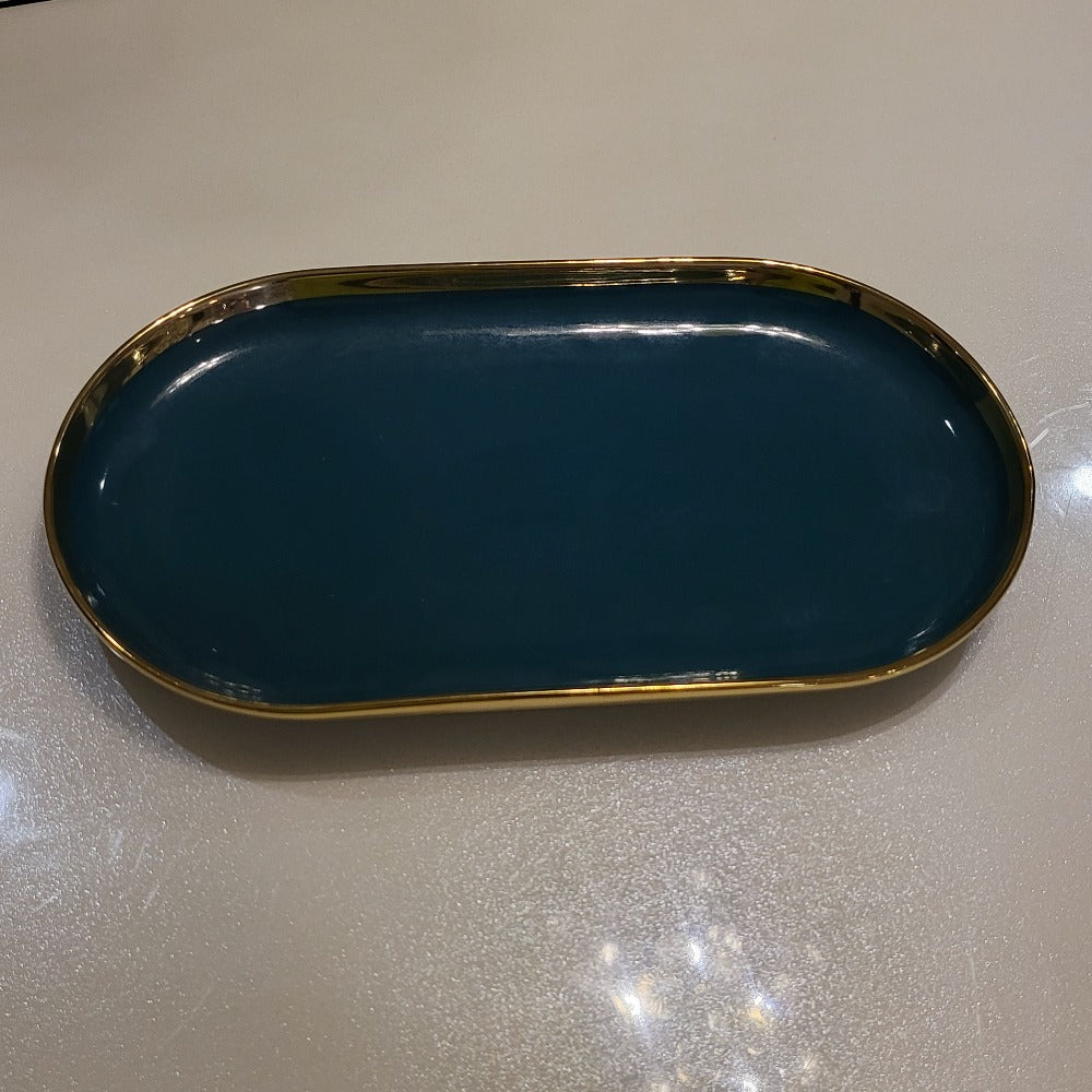 Modern, Classy and Elegant Ceramic Dinner Set with Golden Trim Line in Green Colour