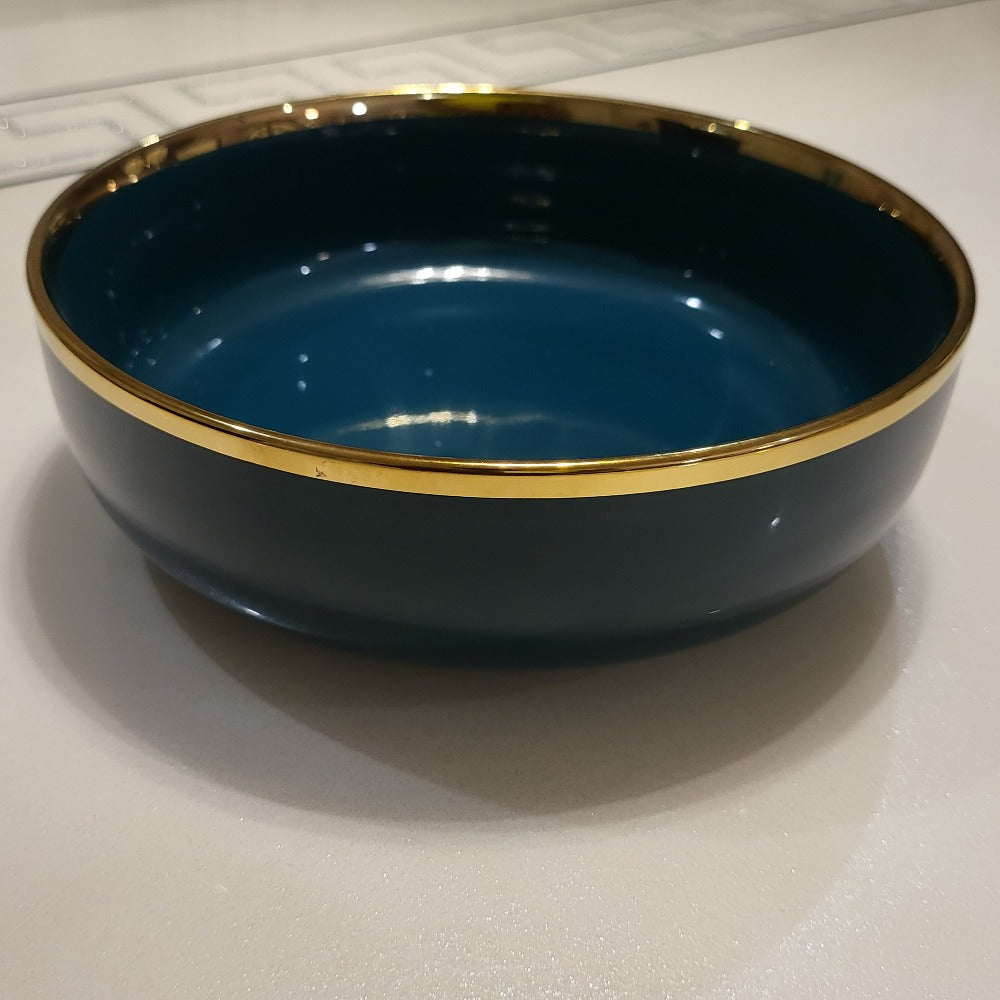 Modern, Classy and Elegant Ceramic Dinner Set with Golden Trim Line in Green Bowl Colour
