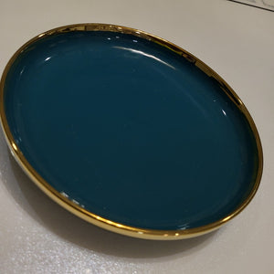 Modern, Classy and Elegant Ceramic Dinner Set with Golden Trim Line in Green Colour Plate