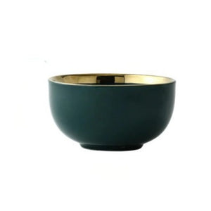 Luxury, Modern, Classy and Elegant Ceramic Dinner Set with Golden Trim Line in Green Colour Serving Bowl