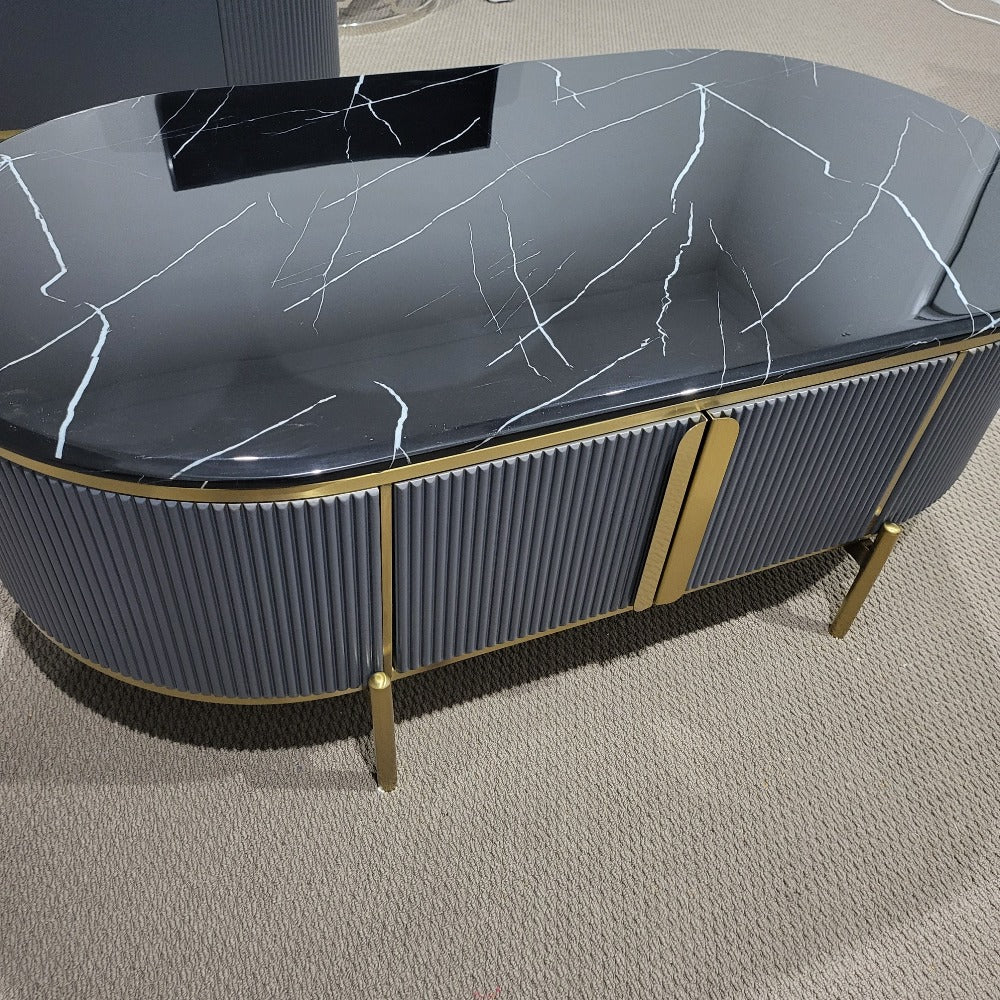 Modern Black / Grey MDF Material Coffee Table with Blackish Marble Top and Bronze Stainless Steel Frame