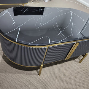 Modern Black / Grey MDF Material Coffee Table with Blackish Marble Top and Bronze Stainless Steel Frame