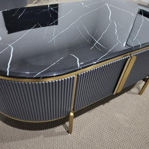 Classic Modern Black / Grey MDF Material Coffee Table with Blackish Marble Top and Bronze Stainless Steel Frame