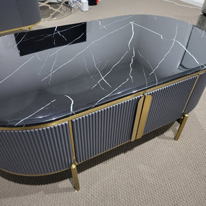Modern Classy Black / Grey MDF Material Coffee Table with Blackish Marble Top and Bronze Stainless Steel Frame