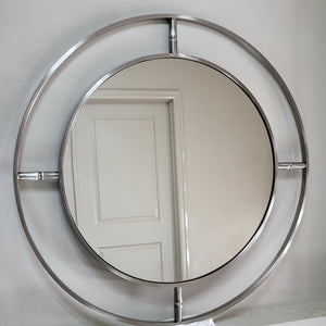 Silver Stainless Steel Frame Circle Hallway Wall Mirror