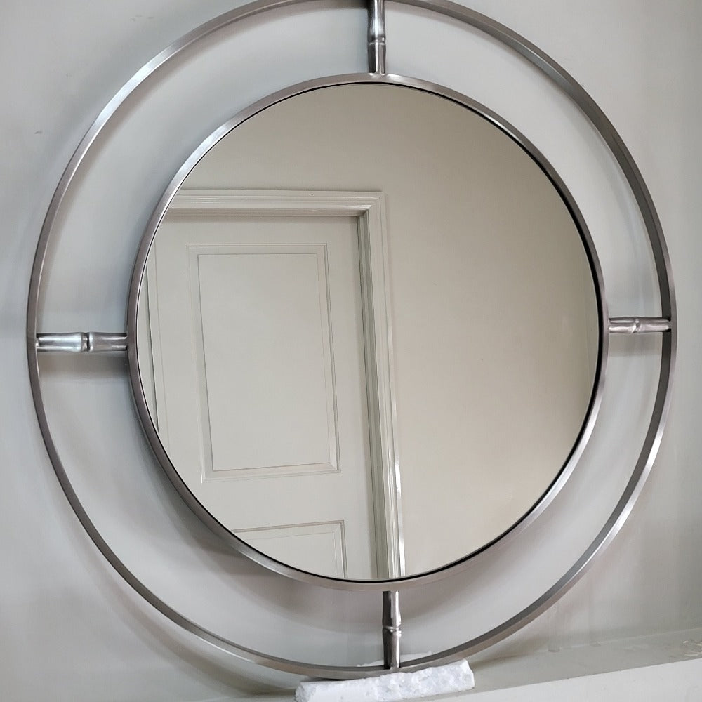 Silver Stainless Steel Frame Circle Hallway Wall Mirror