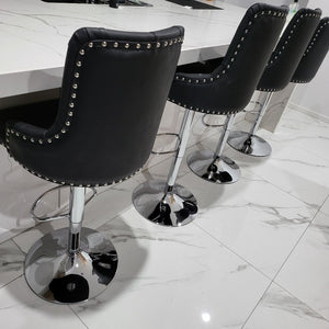 Modern High Barstools with Silver Stainless Steel Frame and Black Leather