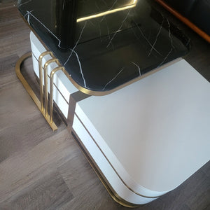 Classy Nested Marble Coffee Table with Bronze Stainless Steel in White