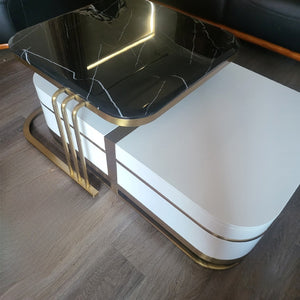 Classy Nested Black Marble Coffee Table with Bronze Stainless Steel