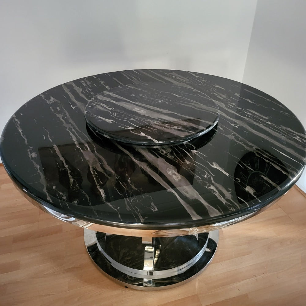 Circle / Round Marble Dining Table with Silver Stainless Steel frame