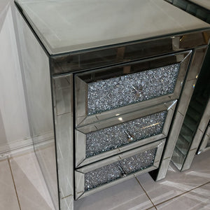Modern Diamond Crushed Mirrored Glass Bedside Table