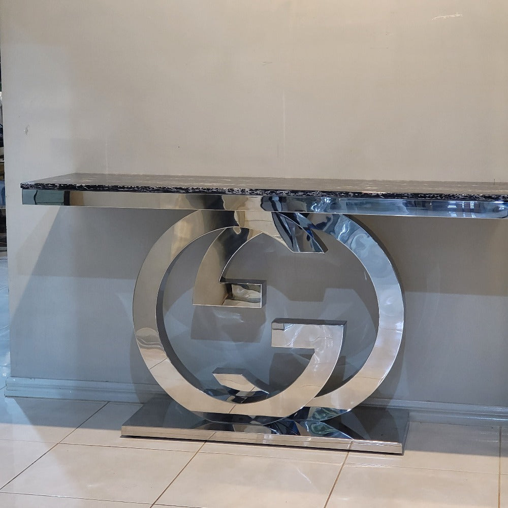 GG Style  Classy Marble Hallway Console Table in Silver Stainless Steel Frame