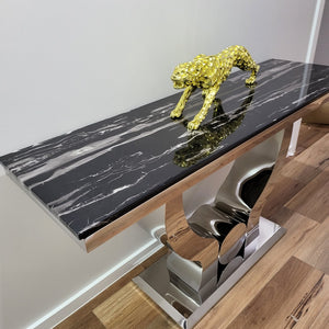 Beautiful and Stylish Modern Classy Marble Hallway Console Table with Silver Stainless Steel Frame