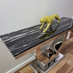 Luxury and Stylish Modern Classy Marble Hallway Console Table with Silver Stainless Steel Frame