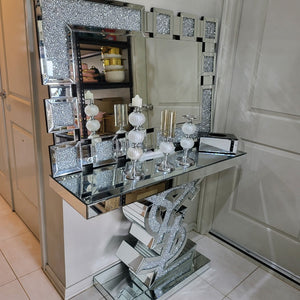 New Design Classy Silver Yves Saint Laurent Hallway Console Table and Mirror with diamond crushed glass