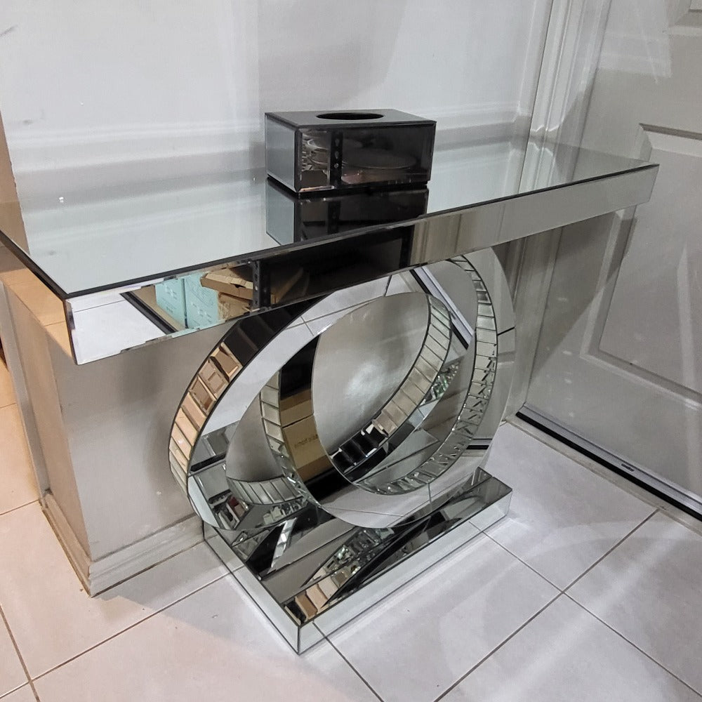 Diamond Crushed Glass Hallway Console Table only Silver Circles