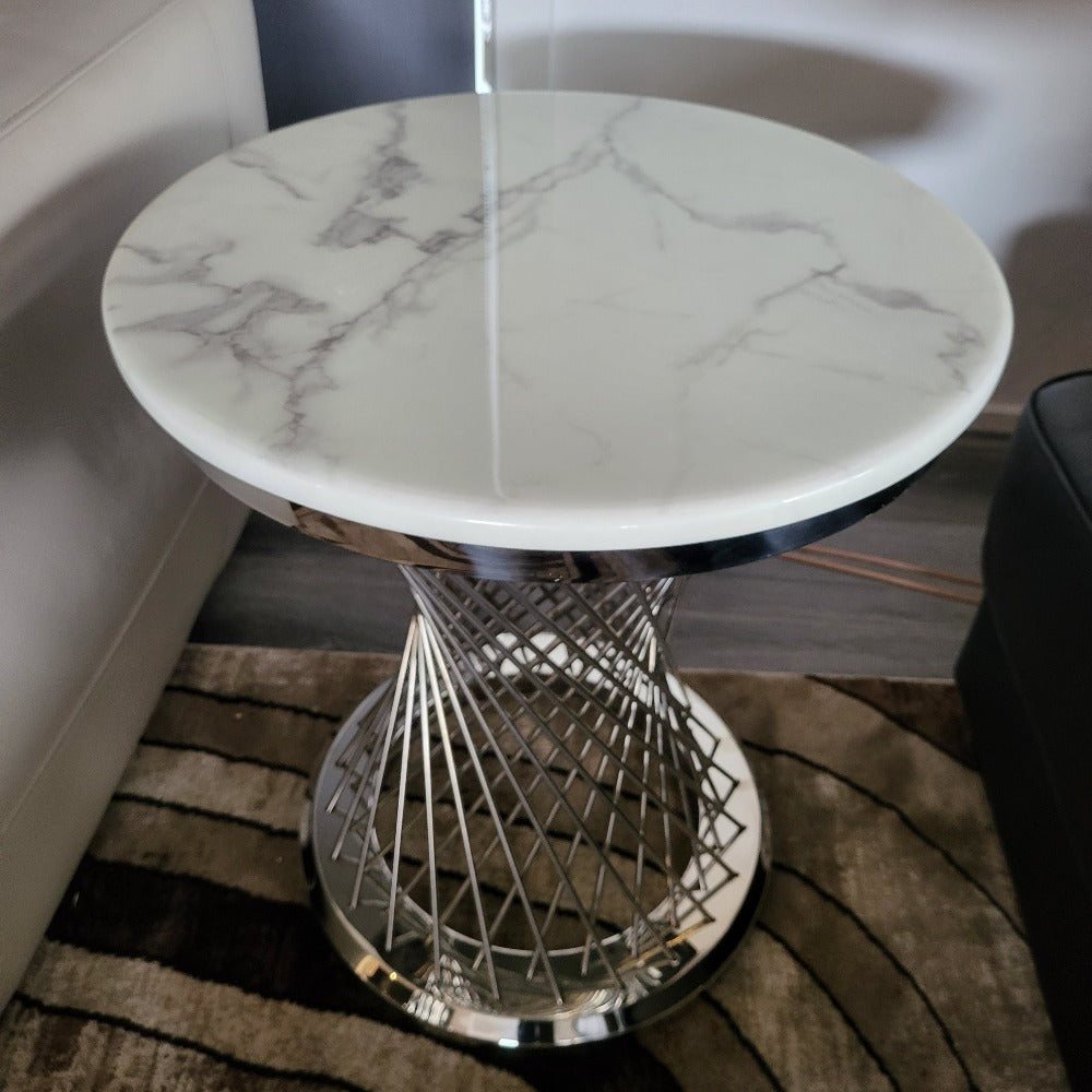 Marble Top Side Table with Stainless Steel Frame 