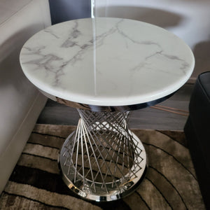 Marble Top Side Table with Silver Stainless Steel Frame