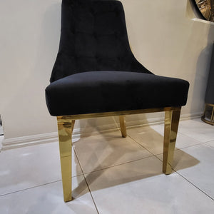 Classy Modern Black Velvet Cushioned and Comfortable Dining Room Chairs in Gold Stainless Steel Frame