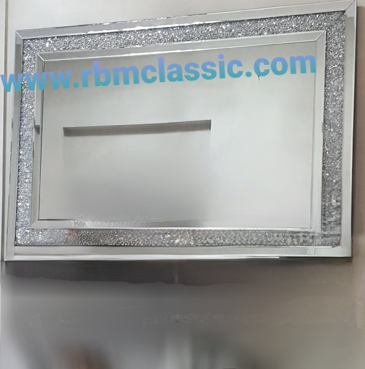 Modern Silver Mirrored Glass Wall Mirror with Diamond Crushed Glass