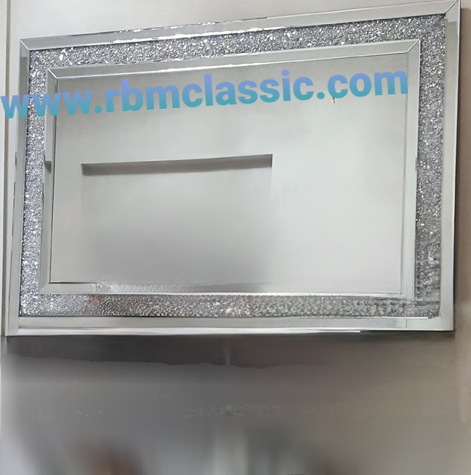Modern Silver Mirrored Glass Wall Mirror with Diamond Crushed Glass