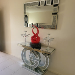 RBM Classic Home Online Furniture Store. Diamond Crushed Mirrored Glass GG Style Hallway Console Table and Mirror set in Silver Colour