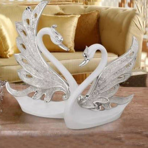 Modern Decorative Resin Large and Medium Swans with White and Silver