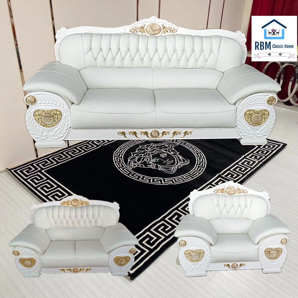 Adrian Genuine White Leather Sofa Set