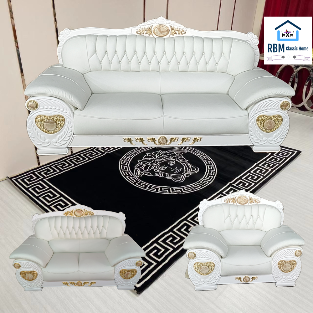 White genuine deals leather sofa set