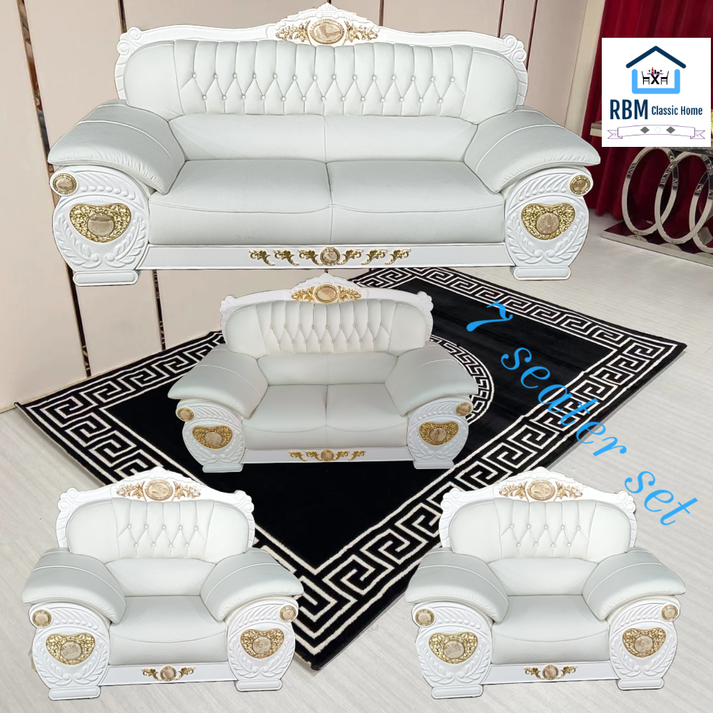 White genuine leather sofa set deals
