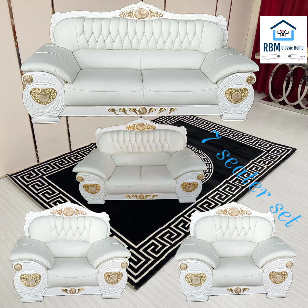 Adrian Genuine White Leather Sofa Set