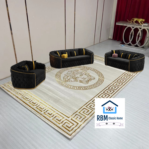 Luxury, Stylish and Comfortable Sofas / Couches in Black Velvet Material with Golden trims
