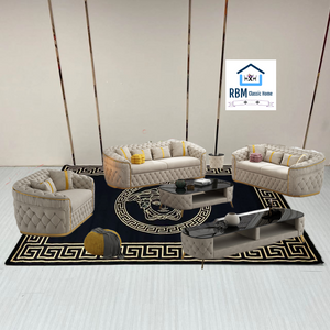 Luxury, Stylish and Comfortable Sofas / Couches in Cream / Grey Velvet Material with Golden trims