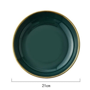 Luxury, Modern, Classy and Elegant Ceramic Dinner Set with Golden Trim Line in Green Colour Serving Plate  for Steak