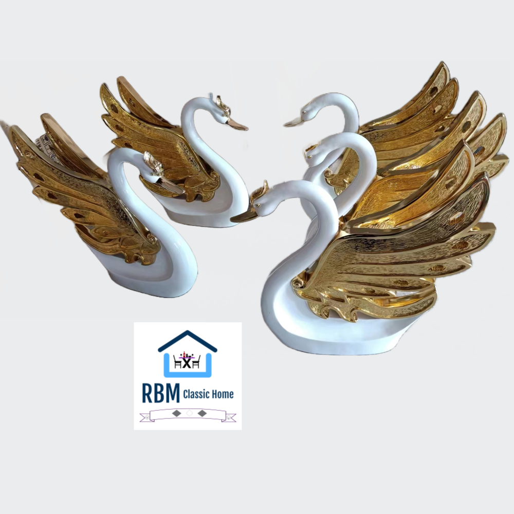 RBM Classic Home Modern Exquisite Resin Decorative White Swans For Your Home Decorations To Your Preference. The Cute Swans Come in Silver and Gold Wings