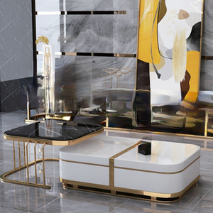 Classy Nested Marble Coffee Table with Bronze Stainless Steel