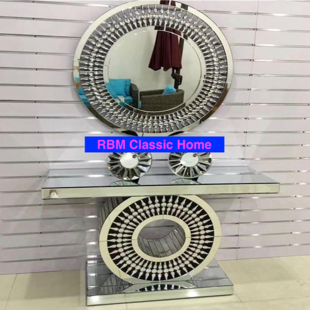 Mirrored Glass Sparking Console Table and Mirror