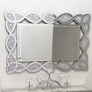 Modern Silver Love Shaped Diamond Crushed Wall Mirror