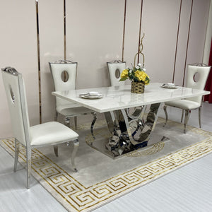 Marble Dining Table and 6 Chairs with Stainless Steel frame