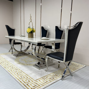 Rectangular Marble Dining Table with Silver Stainless Steel frame