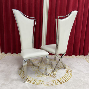 Classy Leather Dining Chairs with Silver Stainless Steel Frame