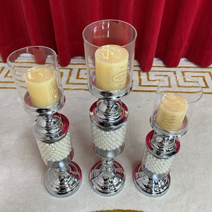 Set of 3 candleholders in silver frame