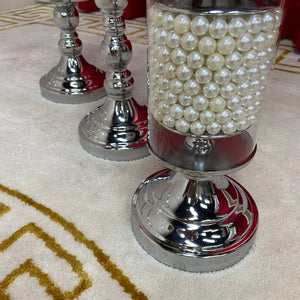 Classy and Modern Candleholders / Candle Sticks in Silver Stainless Steel Frame With White Pearls
