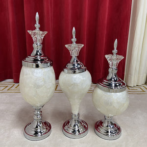 Silver Decorative Stands in set of 3 with Silver Stainless Steel Frame and Ceramic Finishing