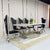 Marble Dining Table with 8 Dining Room Chairs in Silver Stainless Steel frame