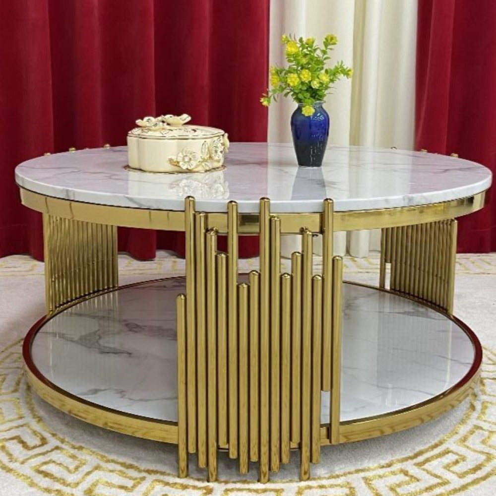 Circle Gold Coffee Table wit White-Grey marble top