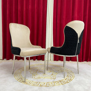 Elegant Marble Dining table with 6 Junior Modern Fabric Dining Room Chairs in Stainless Steel Frame